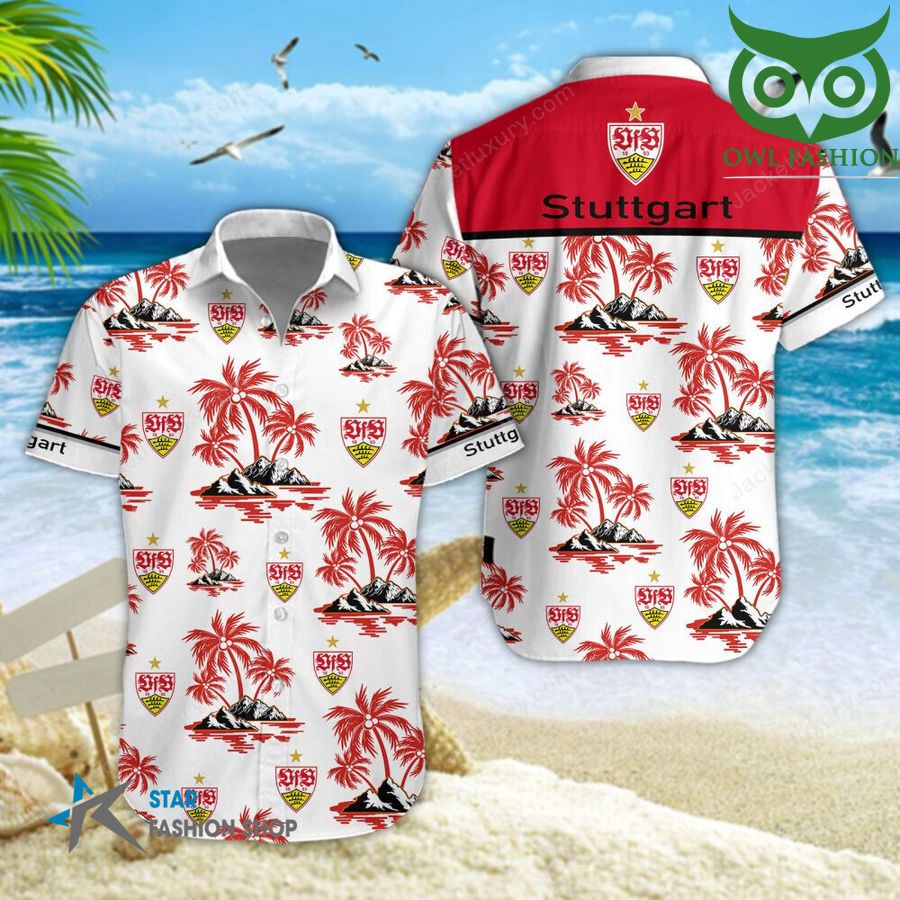 VfB Stuttgart palm trees on the beach 3D aloha Hawaiian shirt