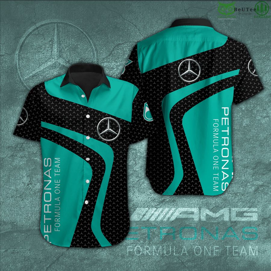 Mercedes Petronas turquoise curving 3D Hawaiian shirt
