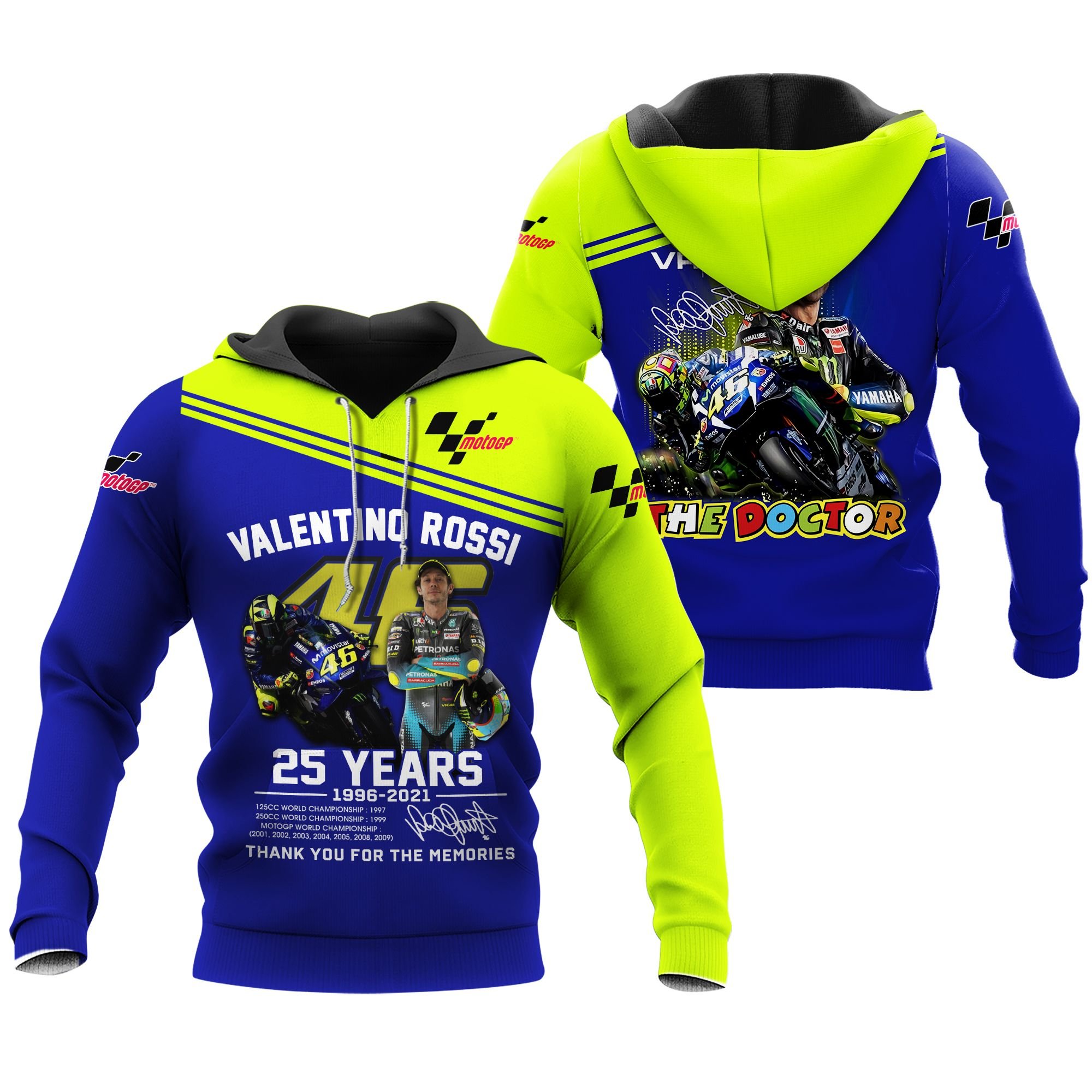Valentino Rossi VR 46 MotoGP Racing Blue Hoodie 3D
