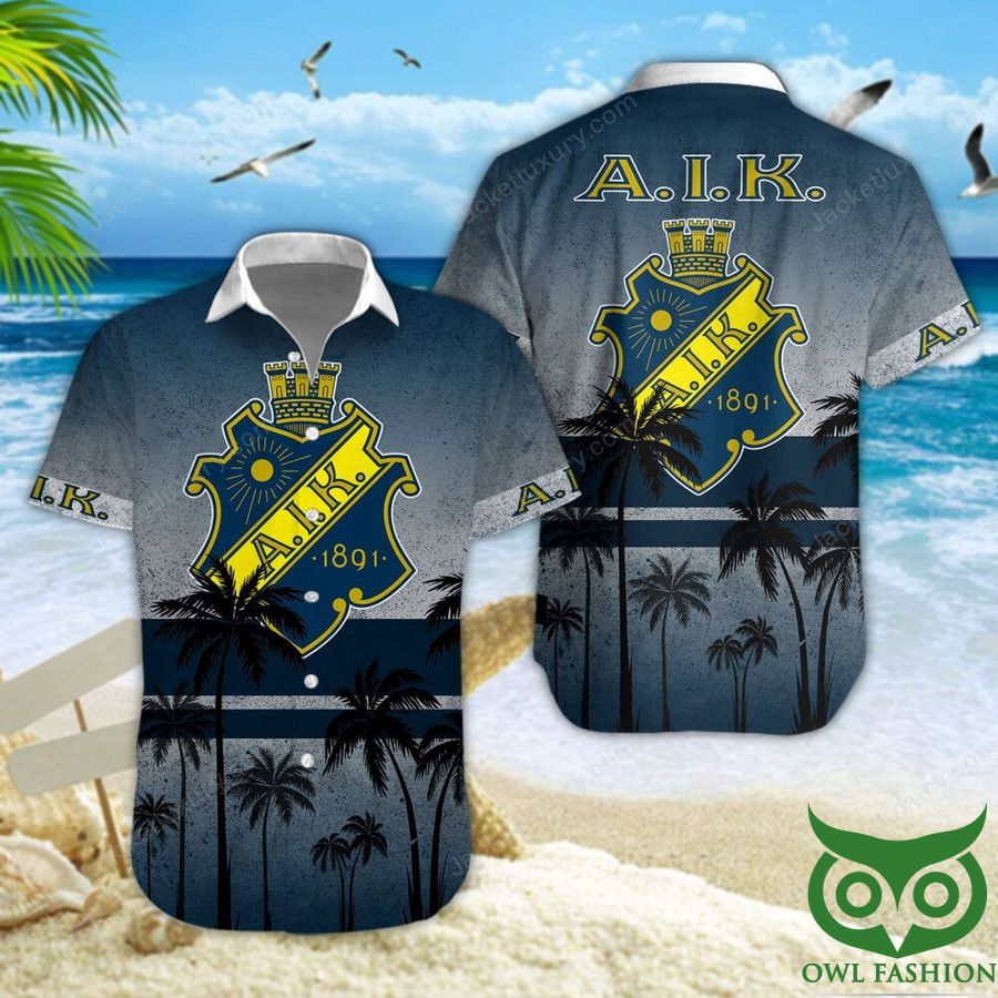 AIK Fotboll Palm Tree Dark Blue Logo Hawaiian Shirt