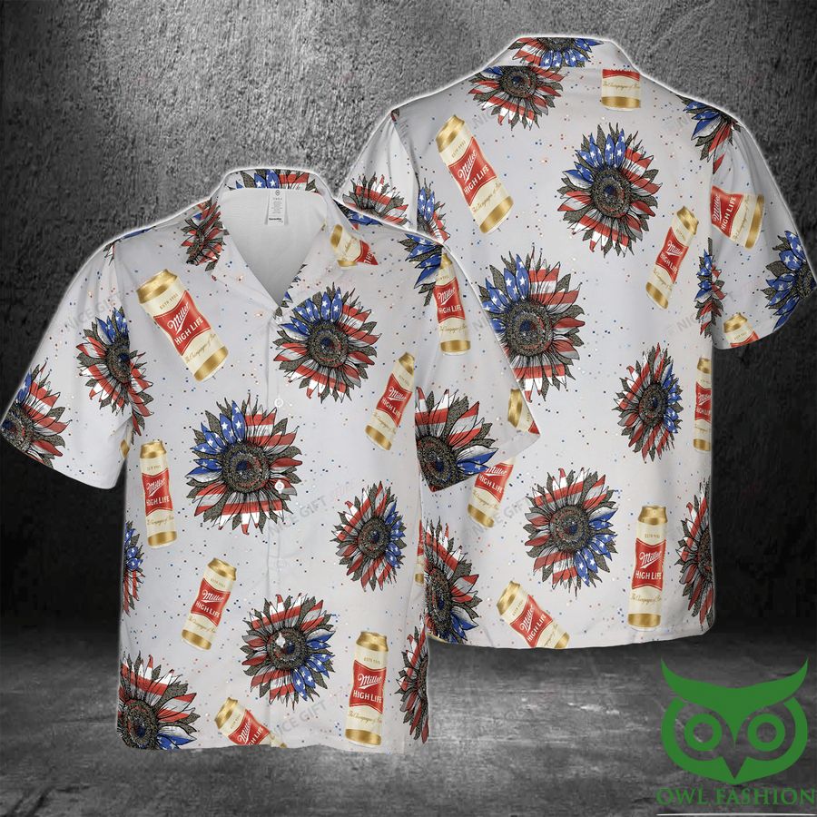 Miller High Life Sunflowered Red White Blue 4th Of July 3D Hawaiian Shirt