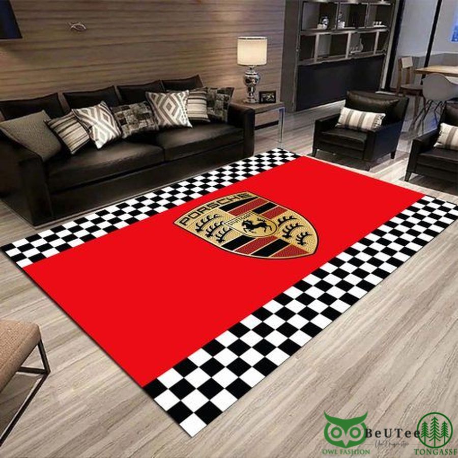 Limited Edition Porsche Logo Checkered Red Carpet Rug