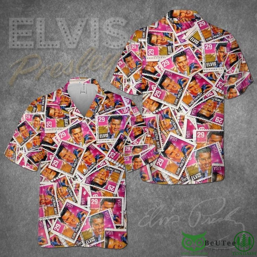 Elvis Presley Pink Stamp Style Hawaiian Shirt