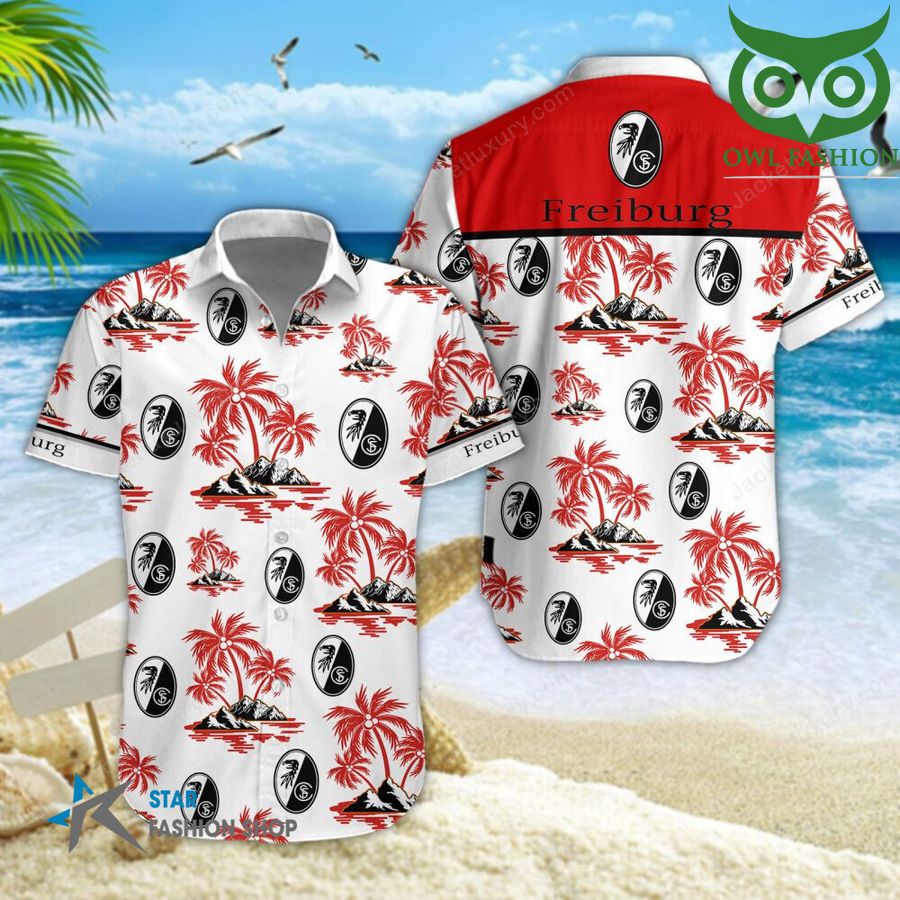 18 SC Freiburg palm trees on the beach 3D aloha Hawaiian shirt