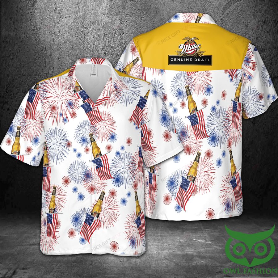 Miller Genuine Draft American Flag Fireworks 3D Hawaiian Shirt