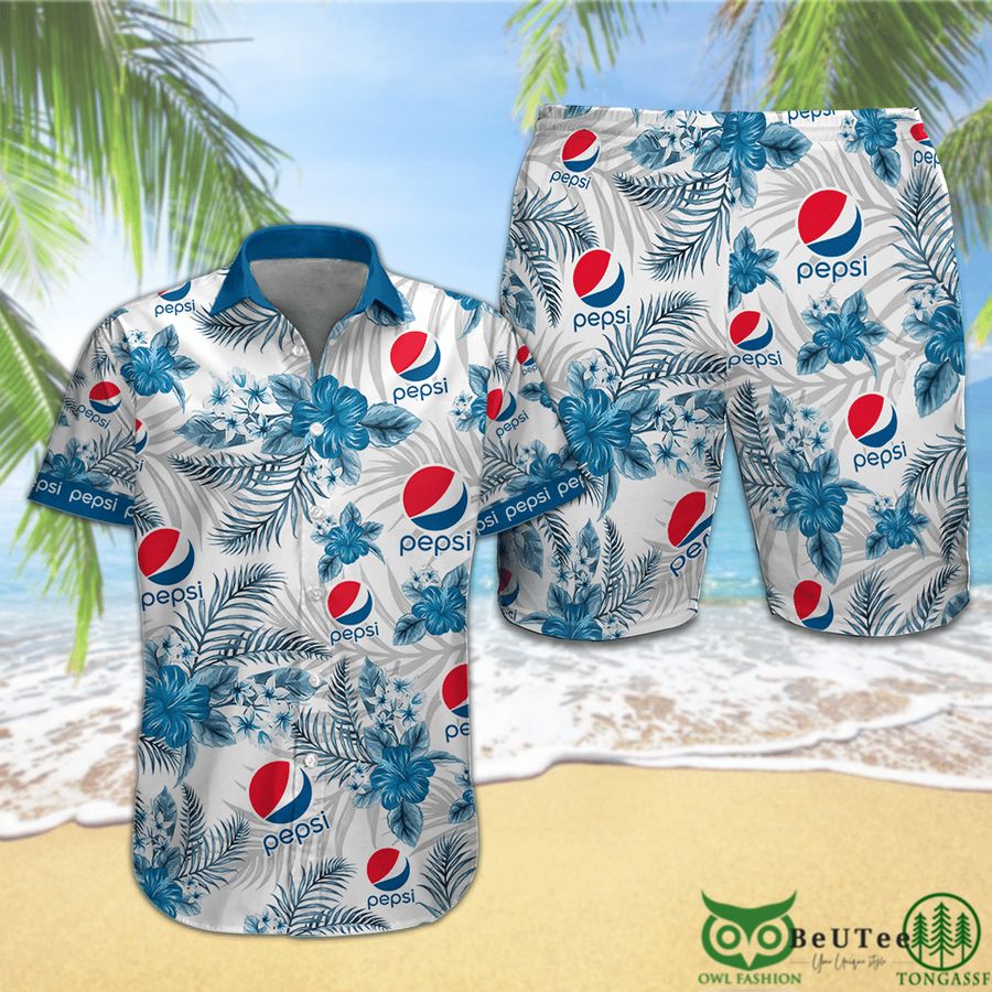 Pepsi Blue Flowers Hawaiian Shirt Shorts