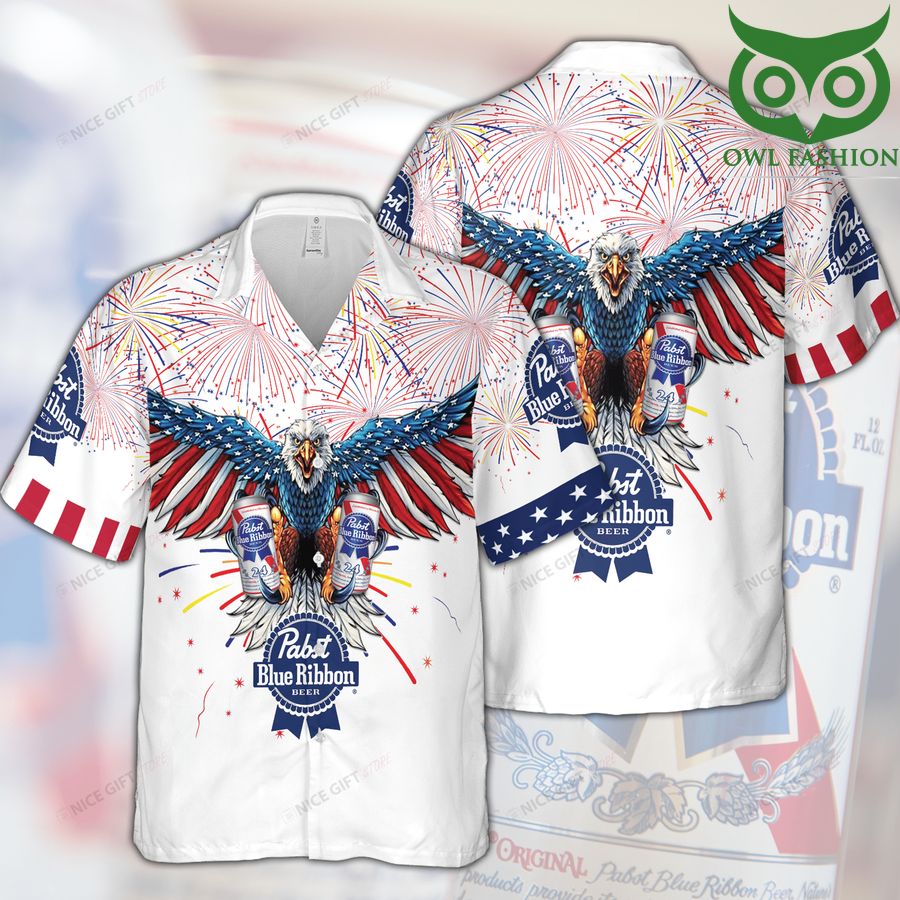 21 Pabst Blue Ribbon American feeling 3D Hawaiian shirt for summer 1