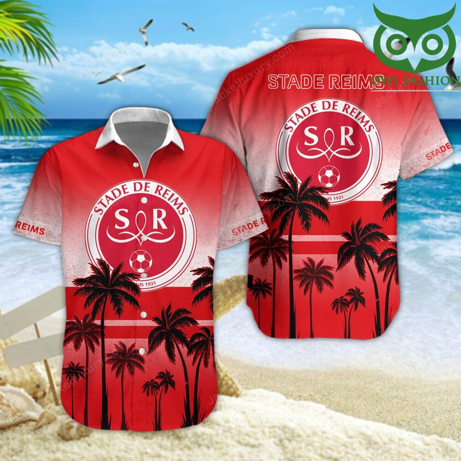 Stade de Reims Champion Leagues aloha summer tropical Hawaiian shirt button up