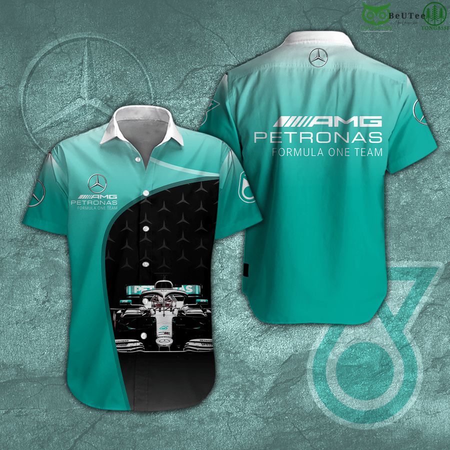 Mercedes Petronas racing turquoise light 3D Hawaiian shirt