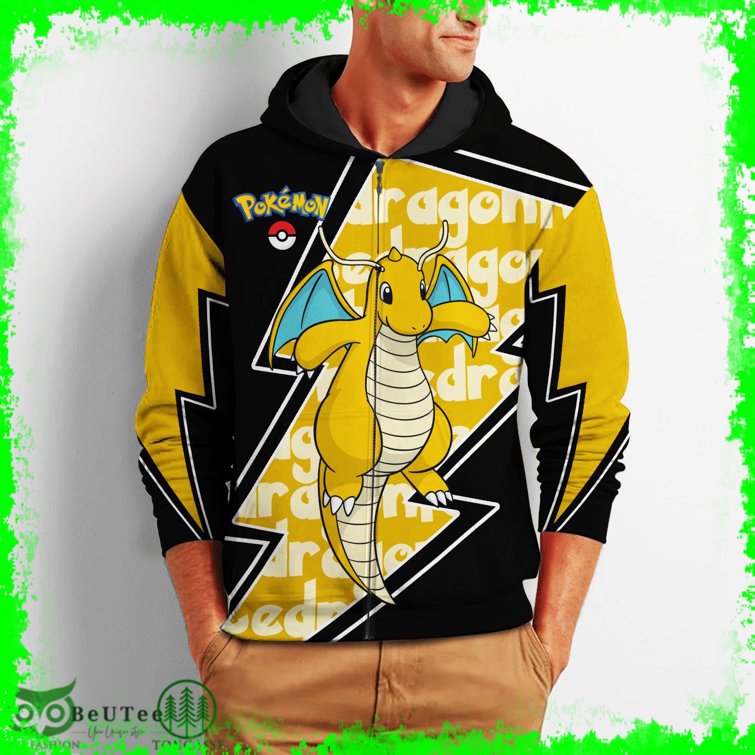 73 Dragonite Yellow Zip Hoodie Pokemon Shirt Ugly Sweater