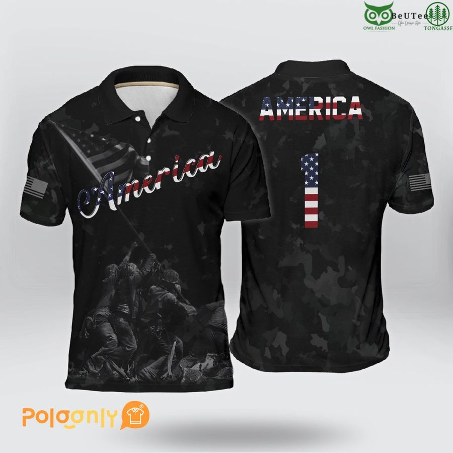 America no 1 Black Camo Polo Shirt 