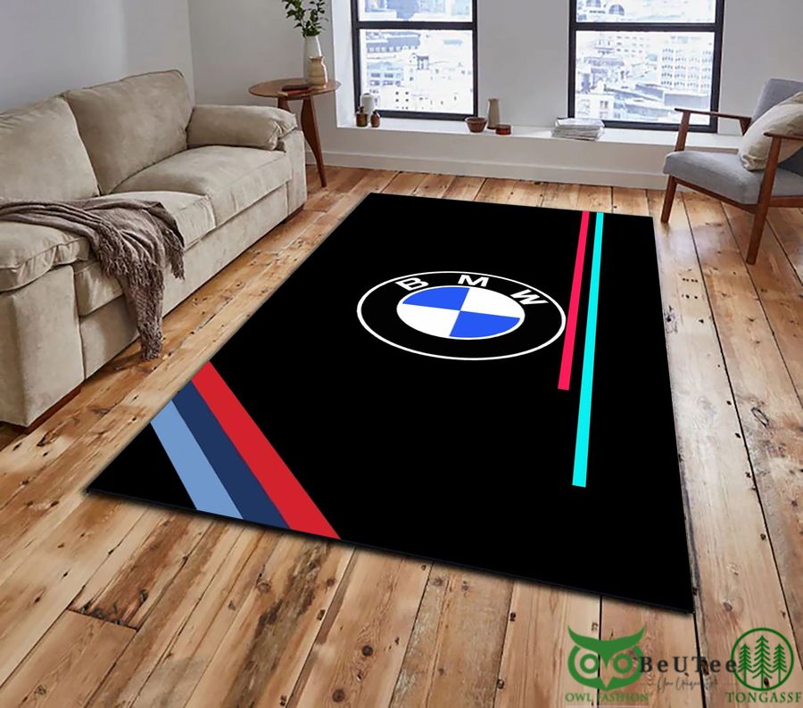 BMW Logo Colorful Line Black Carpet Rug