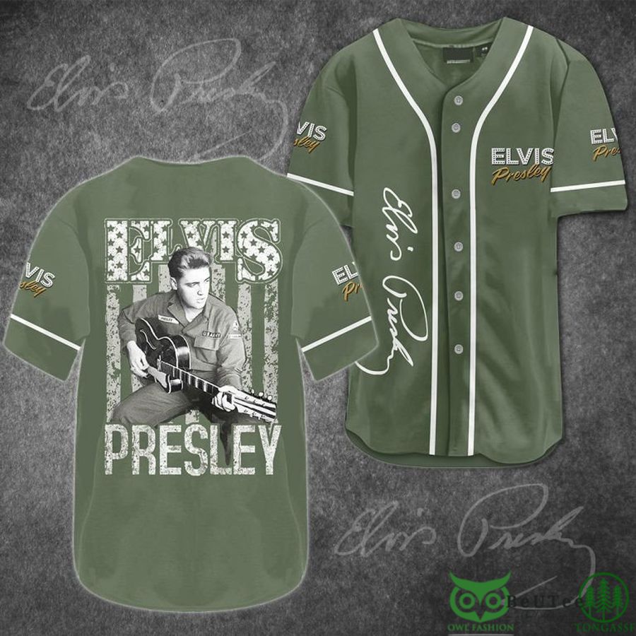 Elvis Presley Playing Guitar Green Baseball Jersey Shirt