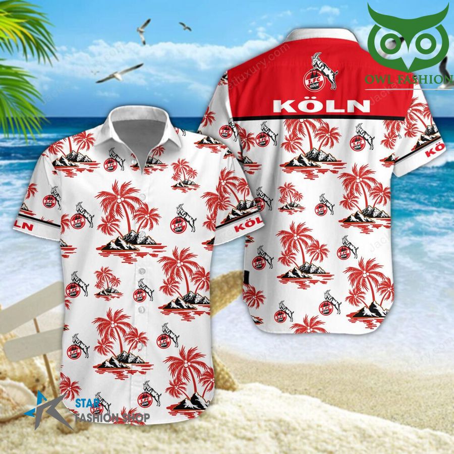 FC Cologne FC Koln palm trees on the beach 3D aloha Hawaiian shirt