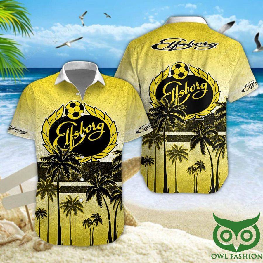 IF Elfsborg Palm Tree Yellow Logo Hawaiian Shirt