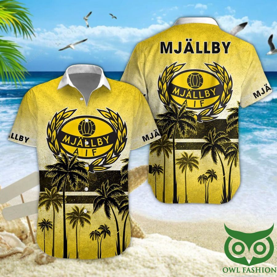 Mjällby AIF Palm Tree Yellow Logo Hawaiian Shirt