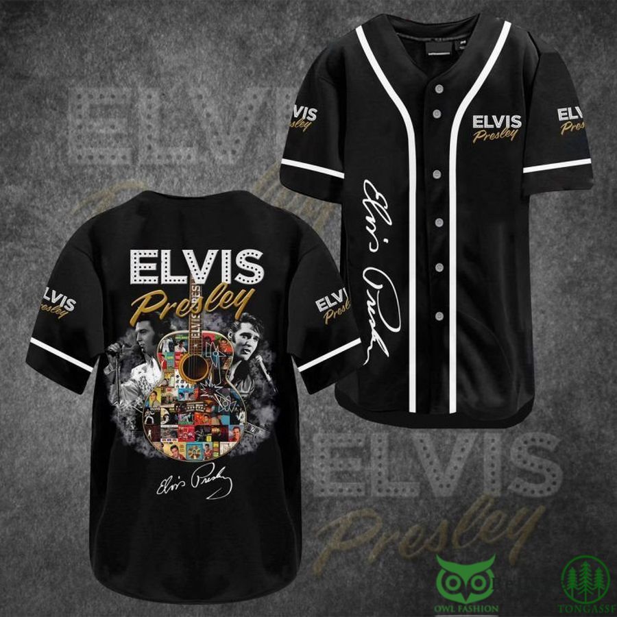 Elvis Presley Guitar Filled with Images Black Baseball Jersey Shirt