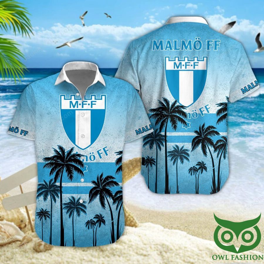 Malmö FF Palm Tree Sky Blue Logo Hawaiian Shirt