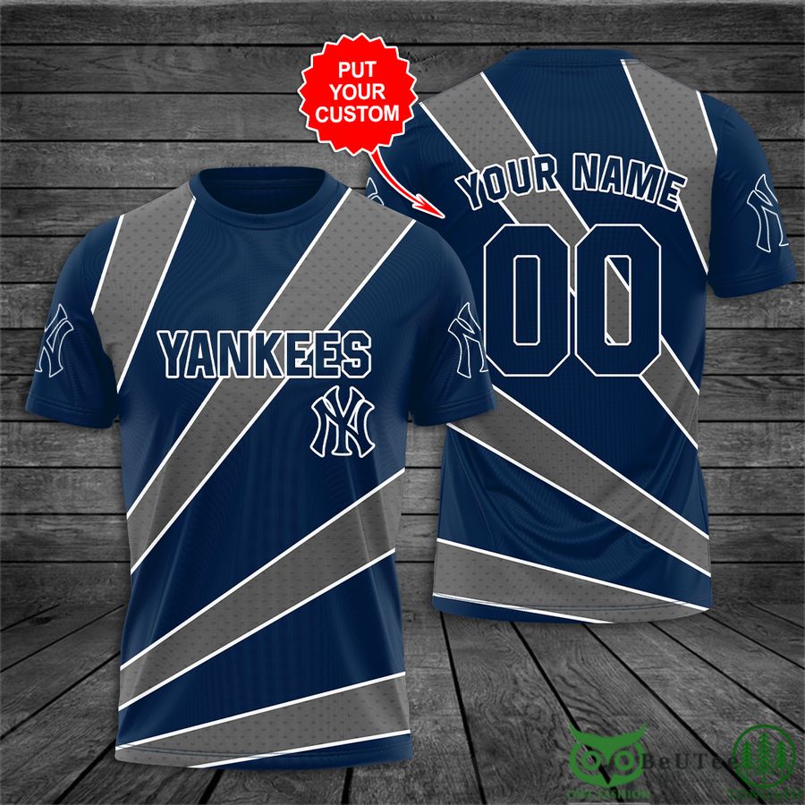 Custom Name New York Yankees Gray Blue 3D Tshirt