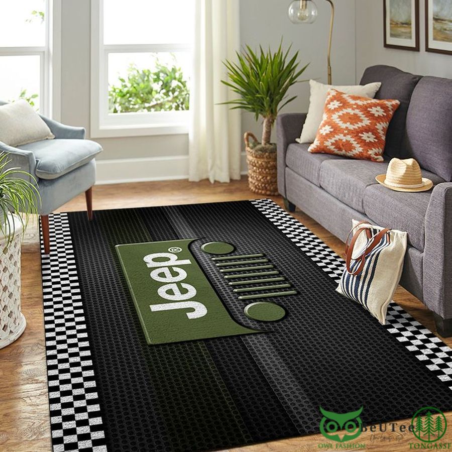 Jeep Green Pattern Black Carpet Rug
