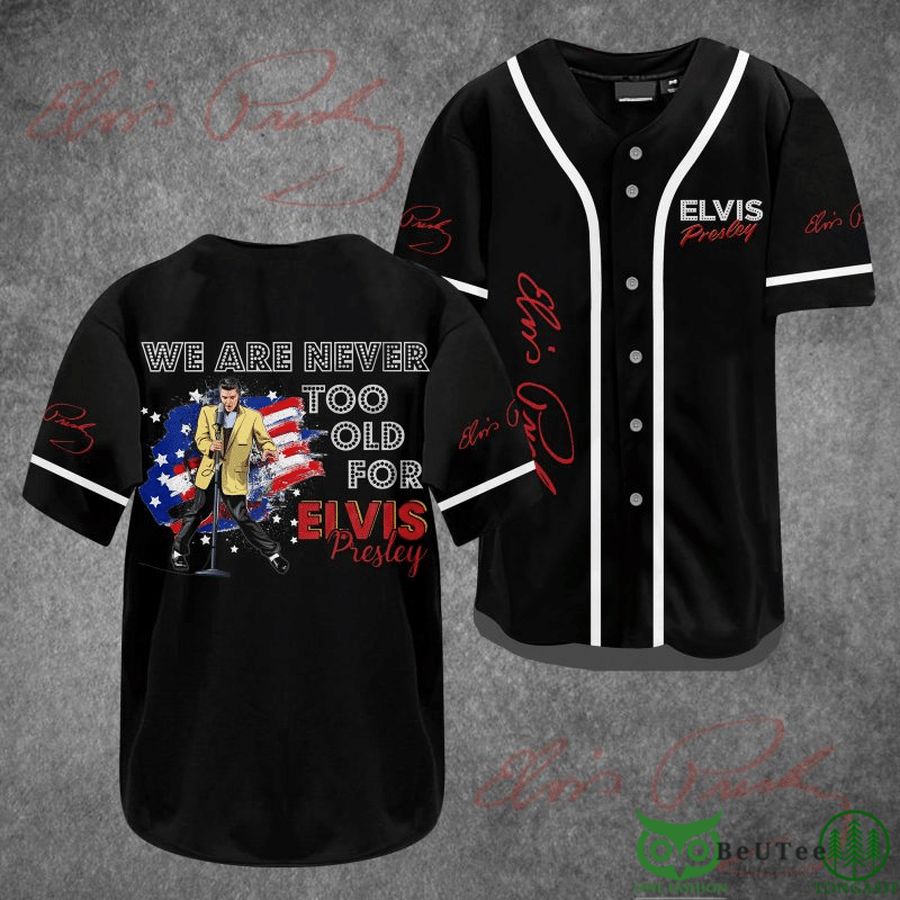 Elvis Presley with America Flag Black Baseball Jersey Shirt