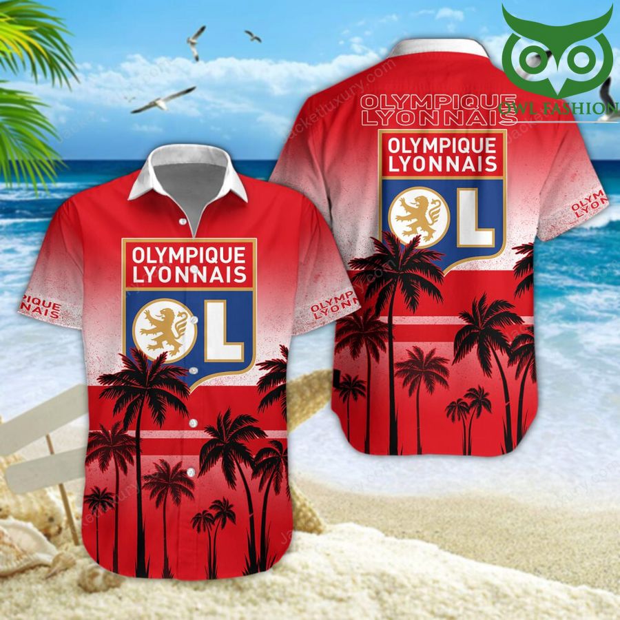 Olympique Lyonnais Champion Leagues aloha summer tropical Hawaiian shirt button up