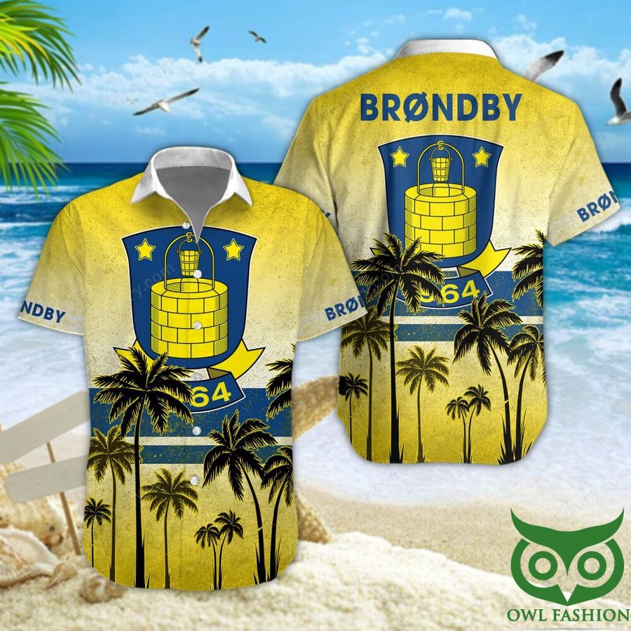 Brøndby IF Palm Tree Yellow Logo Hawaiian Shirt