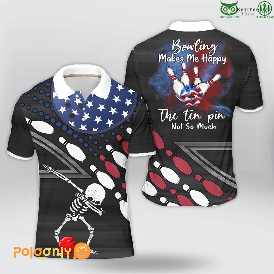 Bowling Skull America Polo Shirt 