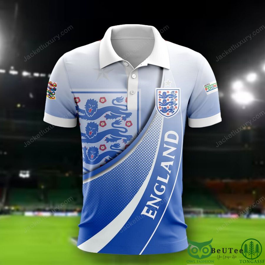 England national Euro football Blue Gradient 3D Polo T-shirt Hoodie