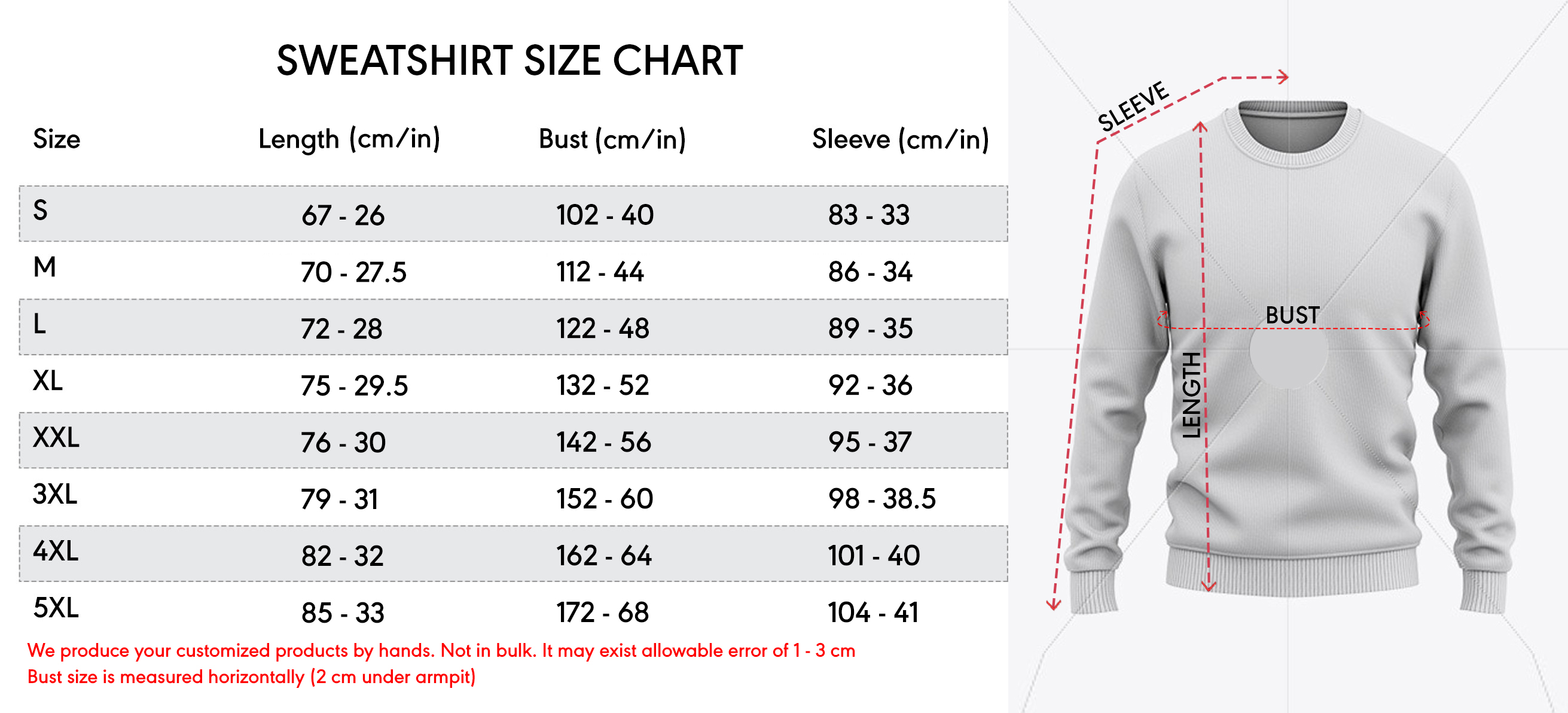 3D sweat shirt size