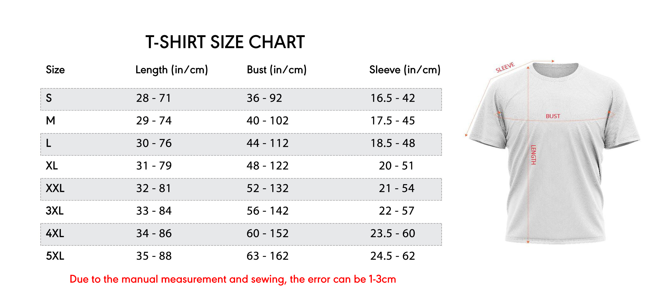 3D t shirt size