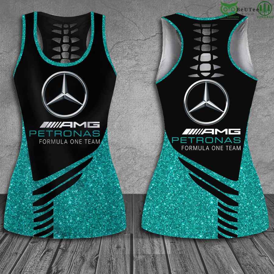 41 Mercedes Petronas helm glittering turquoise Hollow Tank Top and Leggings