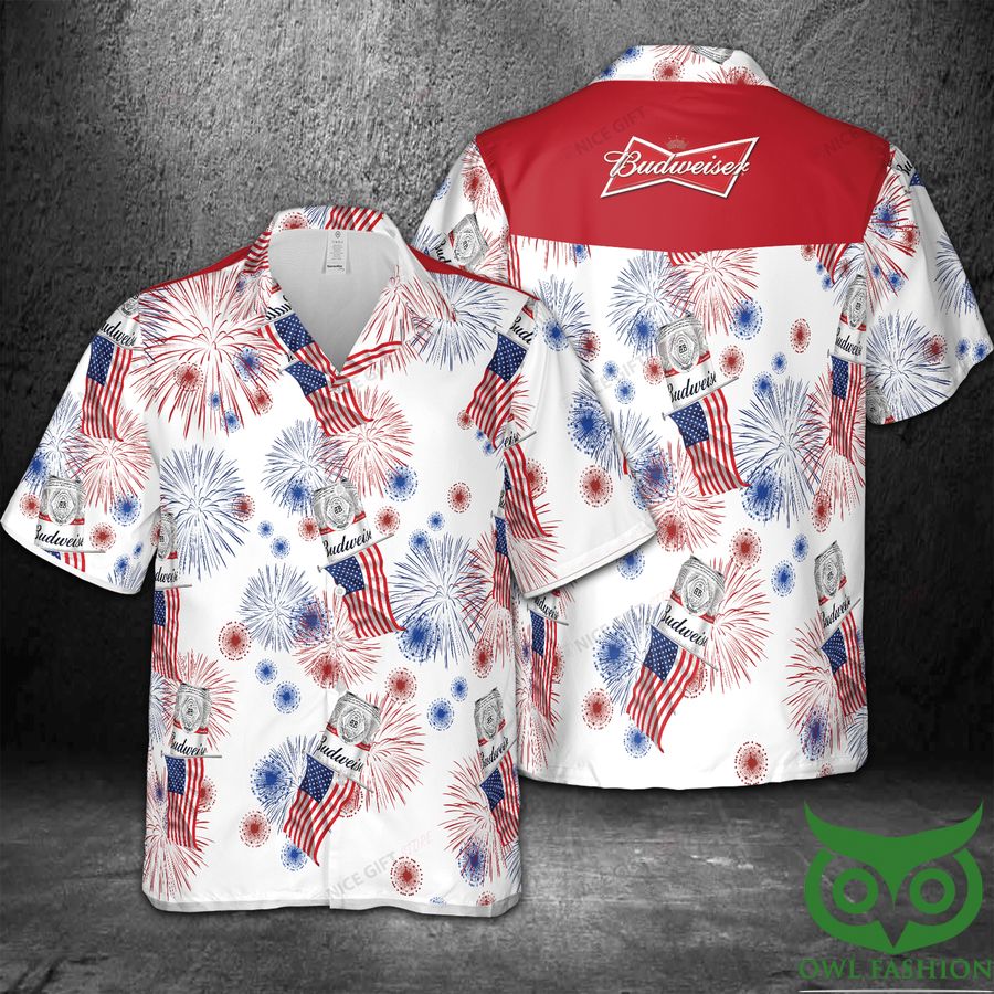 Budweiser American Flag Fireworks 3D Hawaiian Shirt