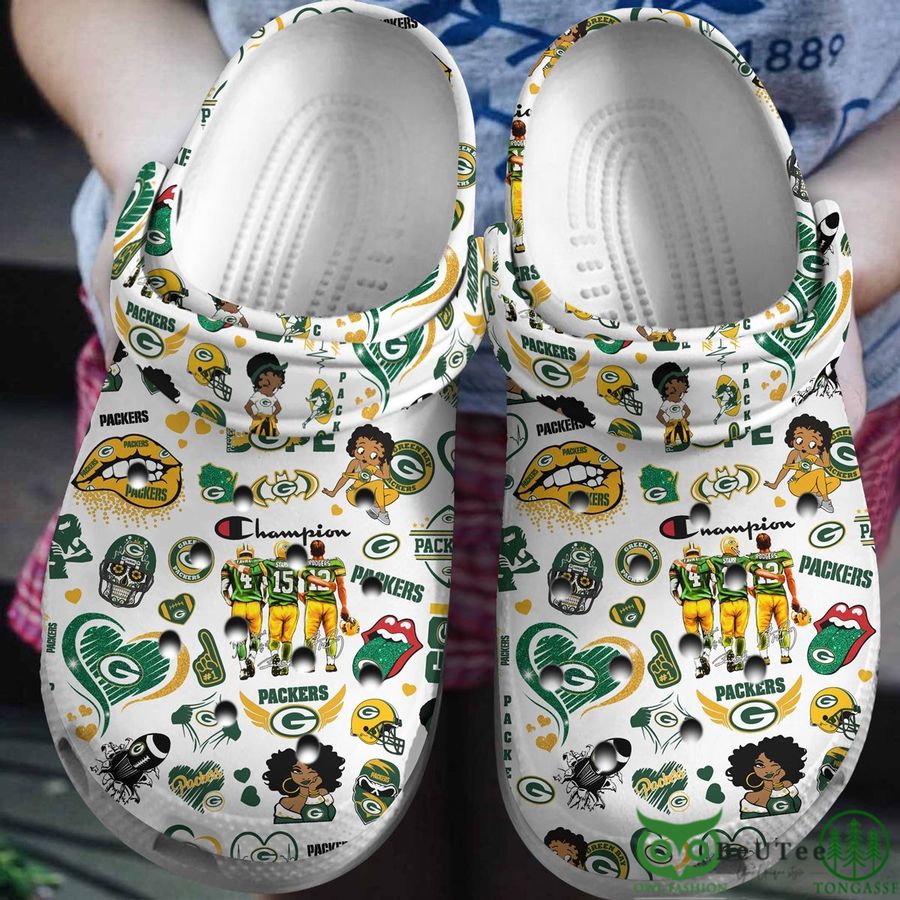 4 Green Bay Packers Team Symbols White Crocs
