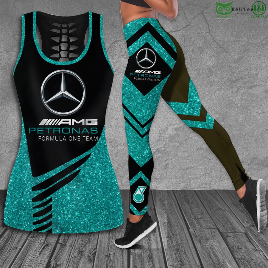 Mercedes Petronas helm glittering turquoise Hollow Tank Top and Leggings