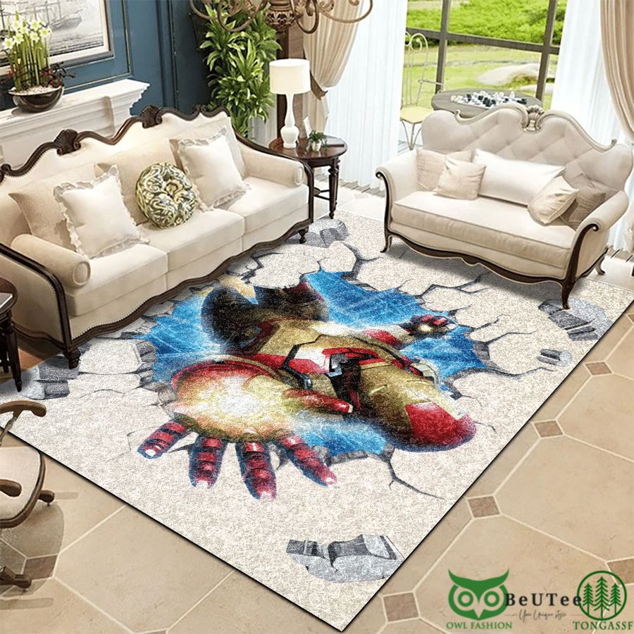 Iron Man Breaking Wall Blue Carpet Rug