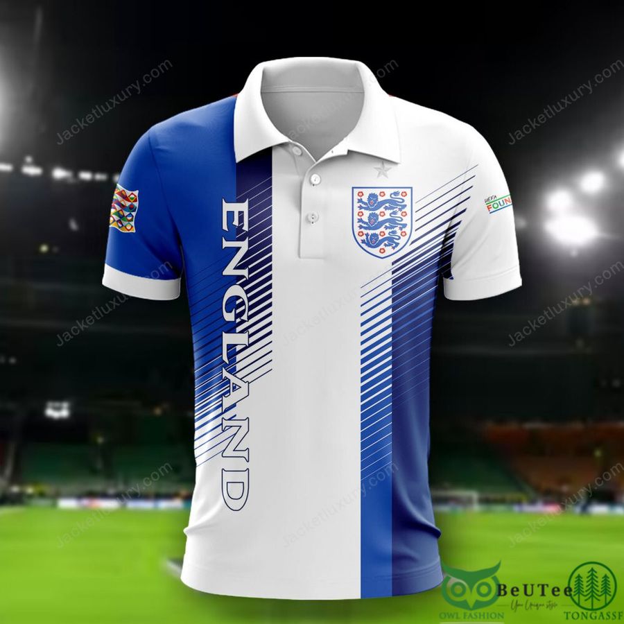 England national Euro football White Blue 3D Polo T-shirt Hoodie