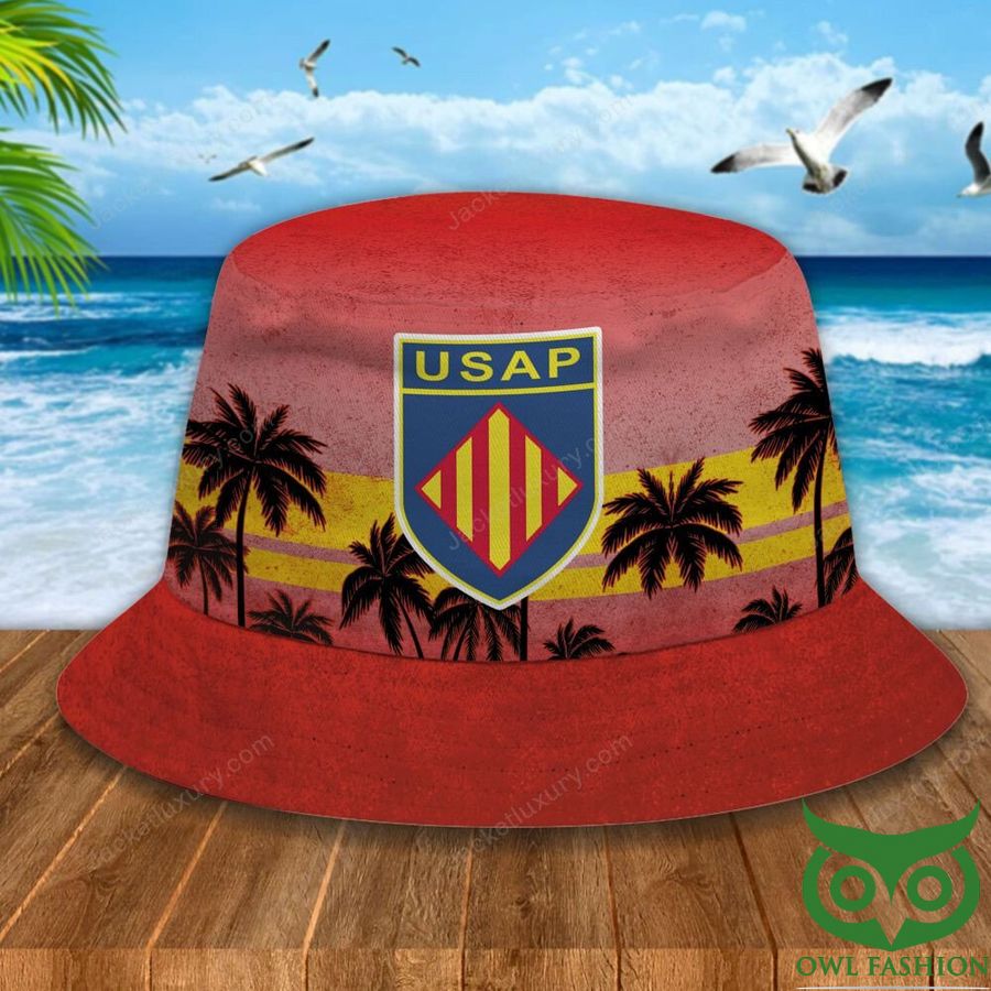 9 USA Perpignan Palm Tree Red Bucket Hat