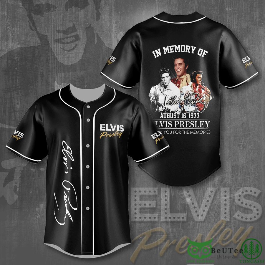 Elvis Presley Signature and Images Black Baseball Jersey Shirt