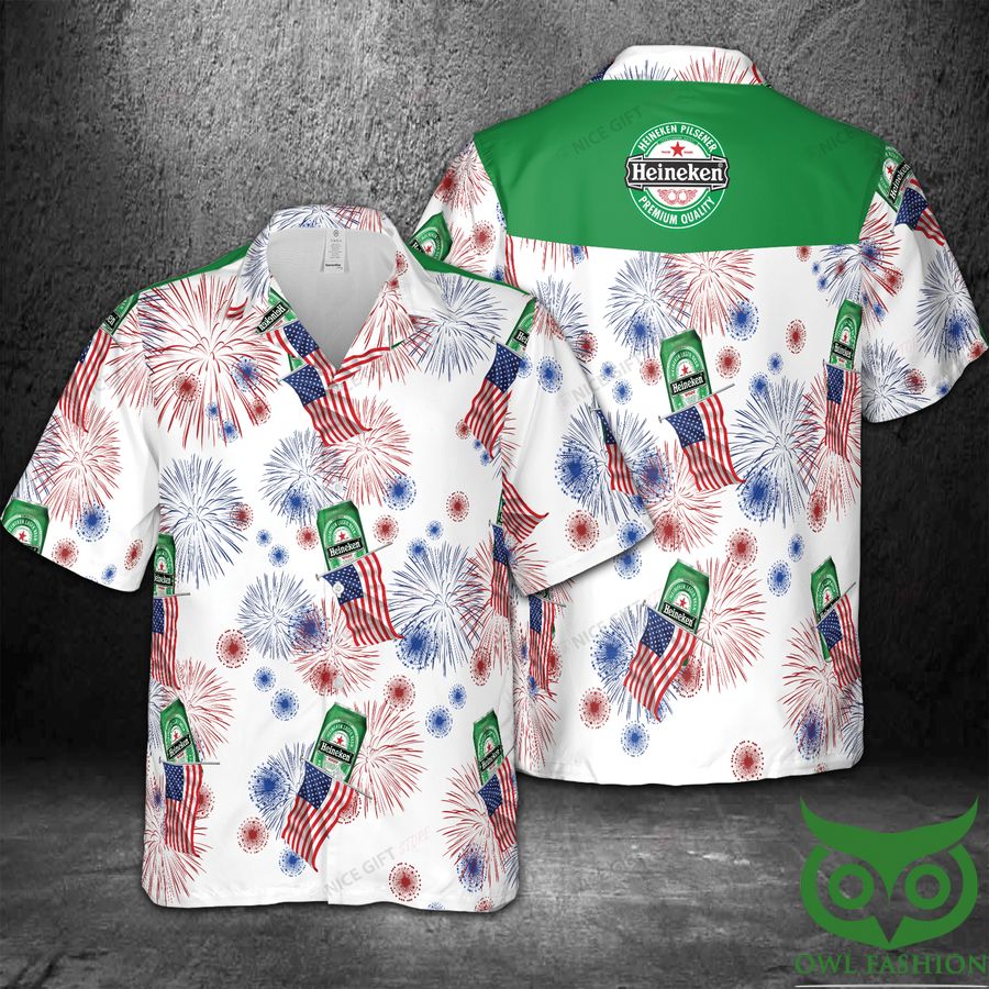 Heineken American Flag Fireworks 3D Hawaiian Shirt