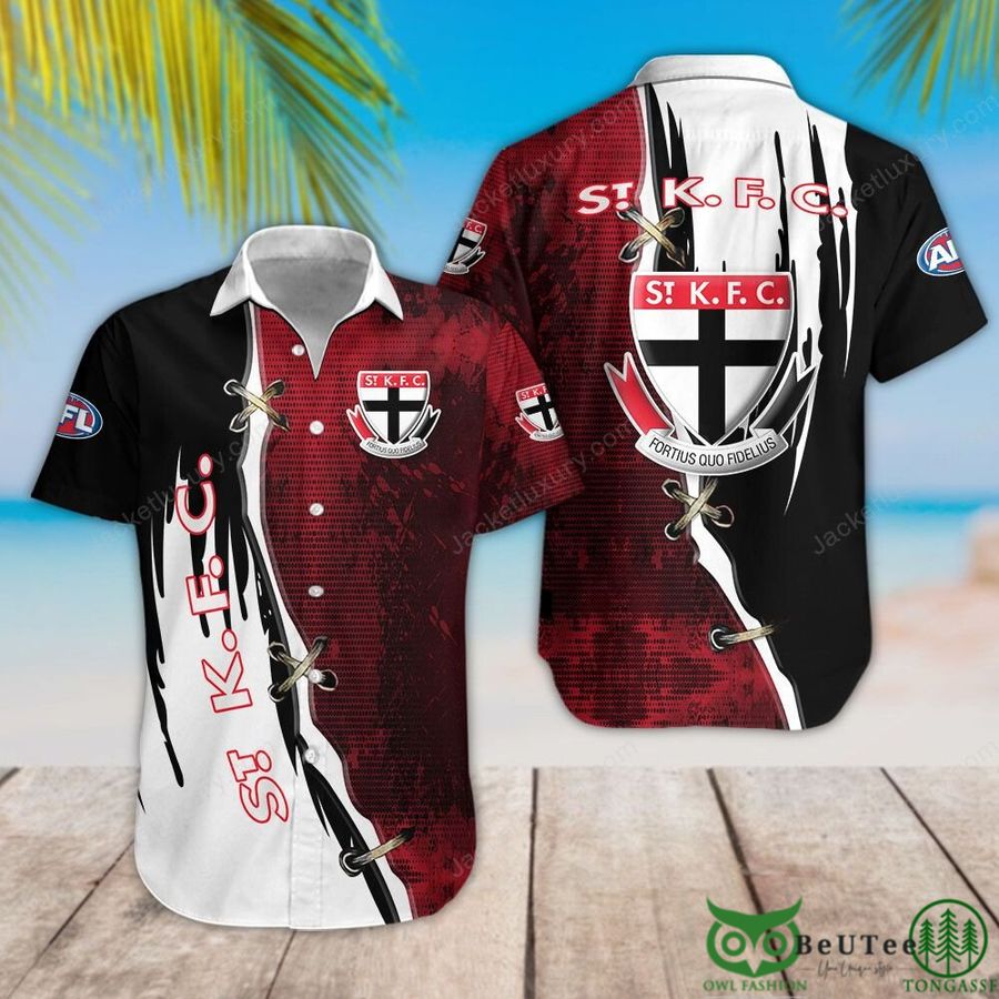 St Kilda Football Club Red Black Cross Hawaiian Shirt