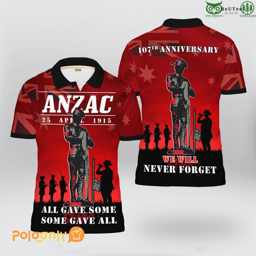 Anzac Day 25th April We Will Never Forget Polo Shirt