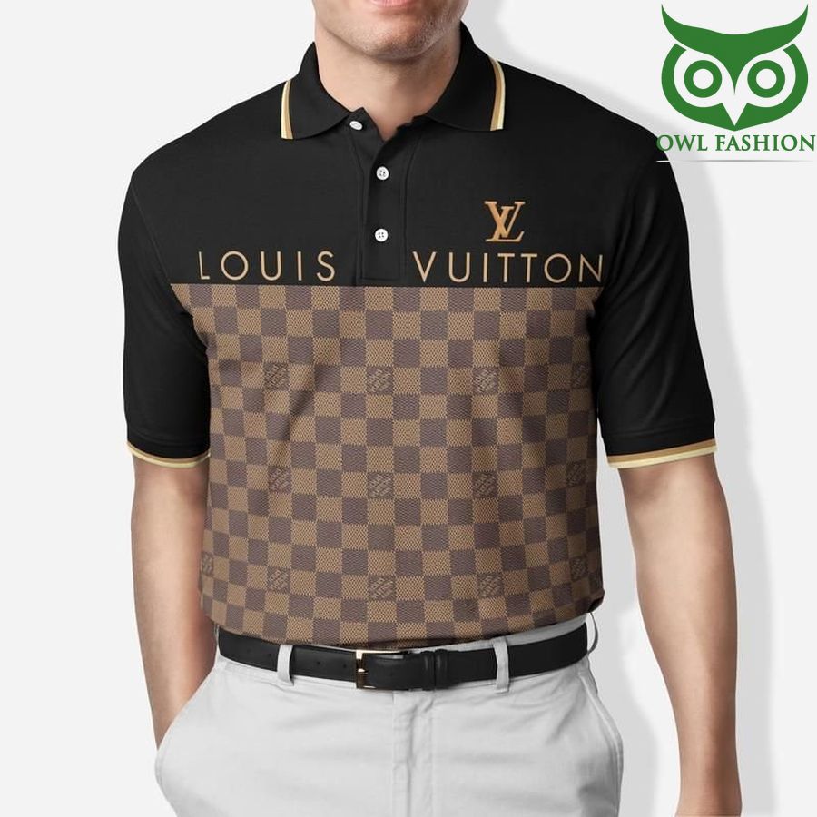 Louis Vuitton gold logo brown checkerboard pattern PREMIUM POLO SHIRT 