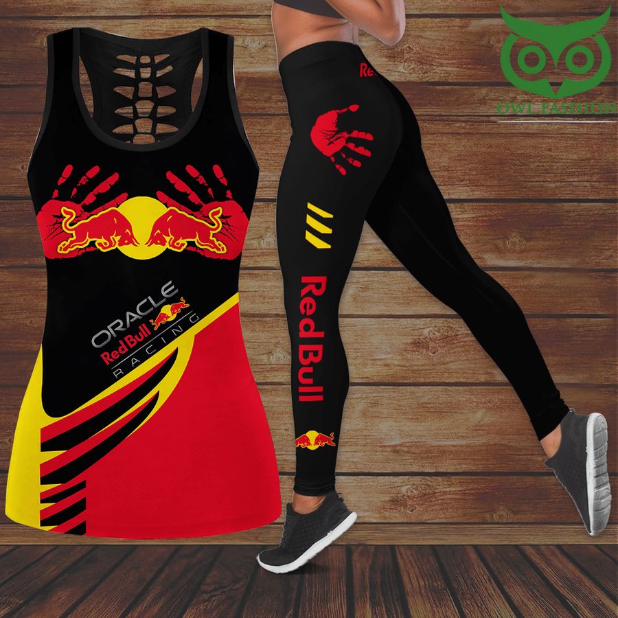 Redbull Racing red hand printed Hollow Tank Top and Leggings