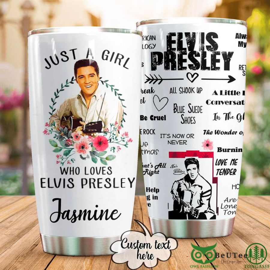 Personalized Elvis Presley Song Name with Flowers White Tumbler Cup