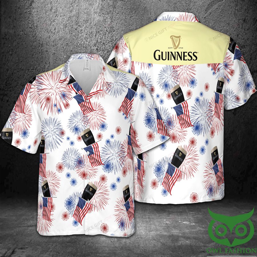 7 Guinness American Flag Fireworks 3D Hawaiian Shirt