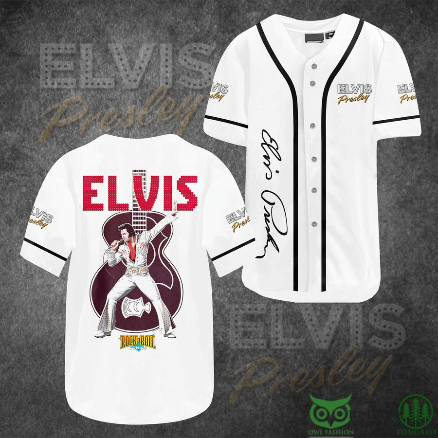 17 Elvis Presley Rock n Roll Guitar White Baseball Jersey Shirt