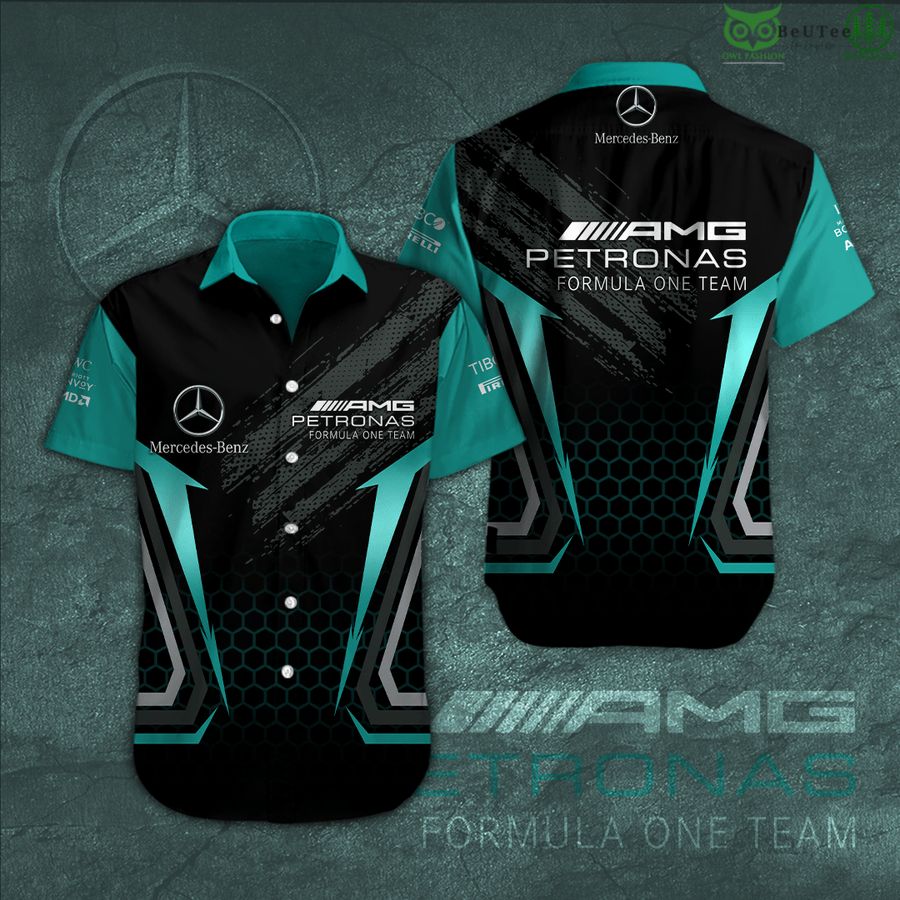 Mercedes Petronas turquoise line black 3D Hawaiian shirt