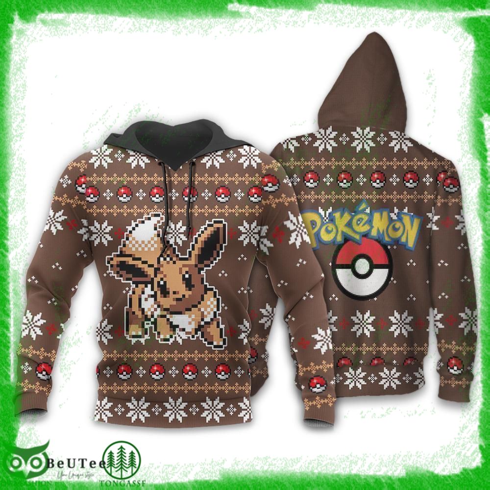 Pokemon Eevee Xmas Gift Hoodie 3D Brown Ugly Sweater