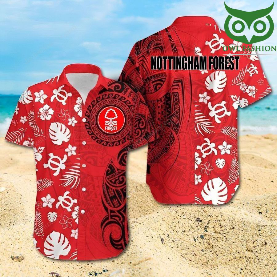 Nottingham Forest F.C  tropical polynesian pattern red Hawaiian shirt